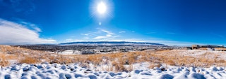 Snowy landscape on a bluebird day in Casper, WY