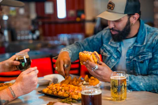 Eating and drinking beer at Bull Horn and the Railyard